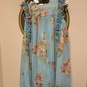 Bonnie Jean baby blue Floral Ruffle Dress